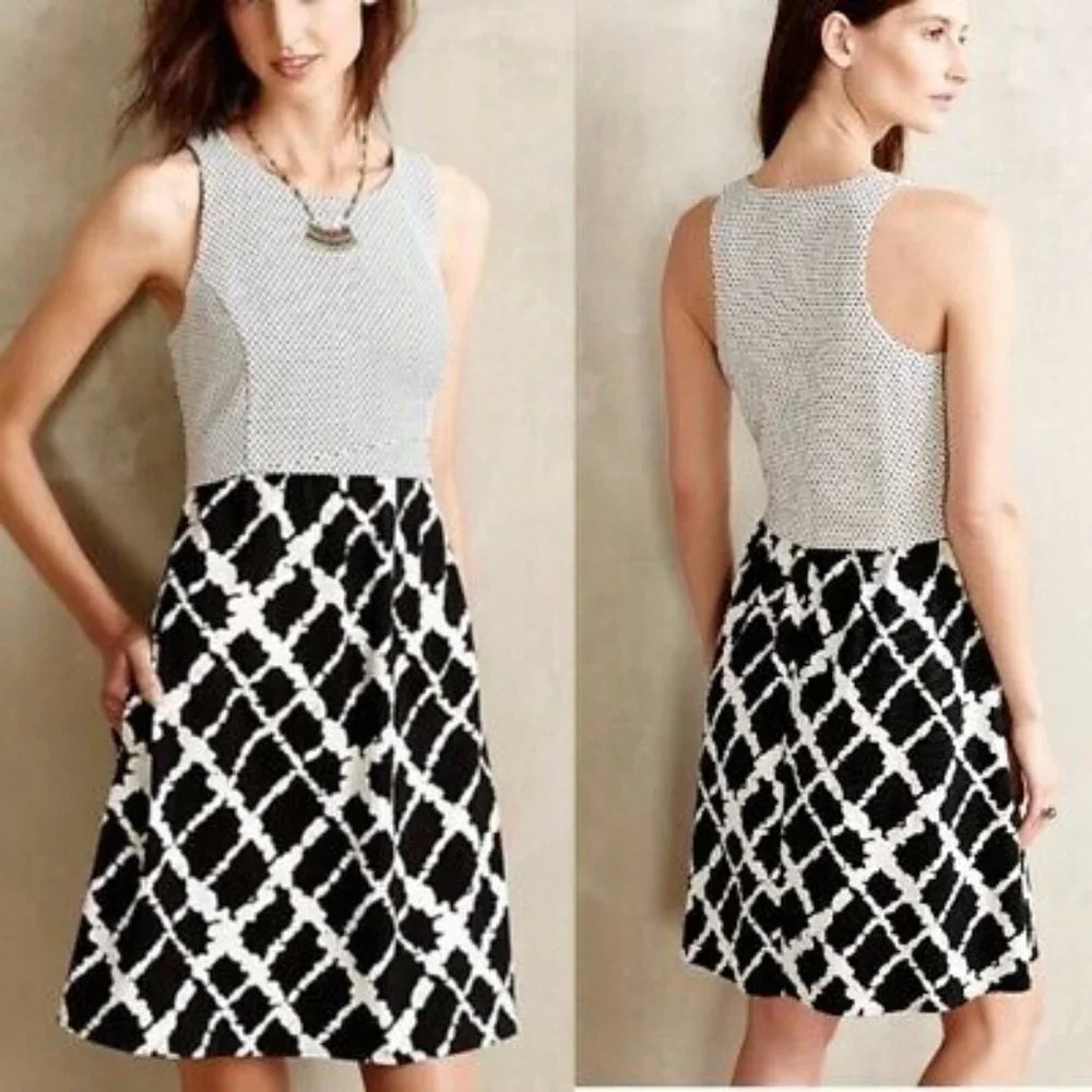 Tabitha Anthropologie Cream & Black Sleeveless Mini Dress Size 2
